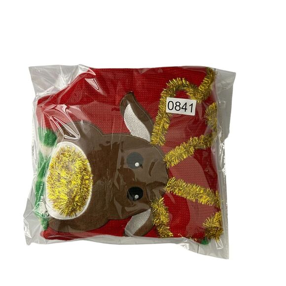 Ugly Christmas Sweater Holiday Pullover XL Red Reindeer Snowflake Fuzzy Green - Picture 8 of 8